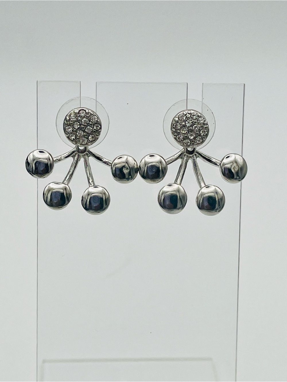 Silver-Tone Crystal Cluster Drop Earrings